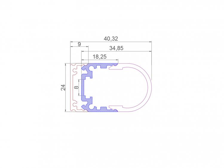 Rectang 24 Silver Extrusion Profile Dimensions
